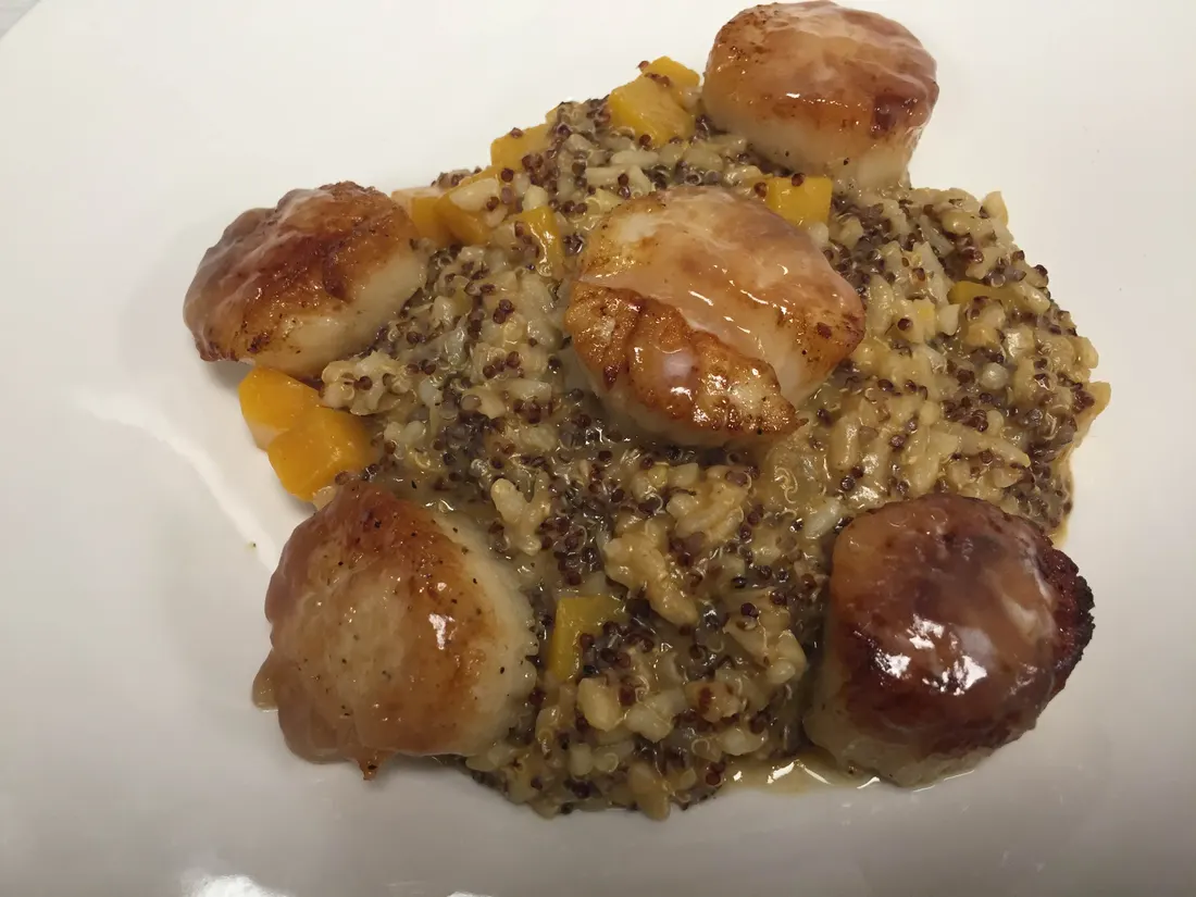 Seared scallops with squash and grains at Fitzpatrick's